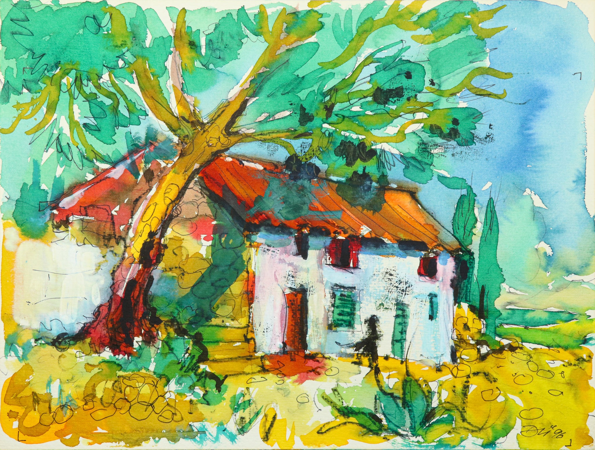 Haus mit Baum und Schatten